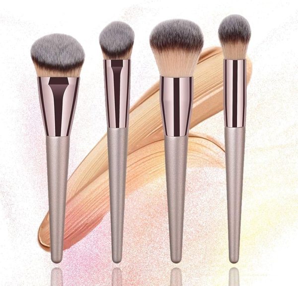 BBL 4pcs Luxury Champagne Gold Makeup Brush Set, Premium Synthetic Foundation