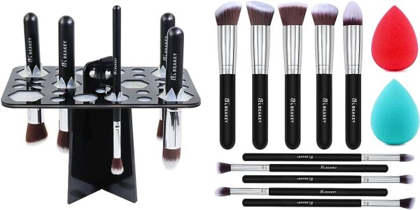 BEAKEY Makeup Brush Set with Makeup Brush Drying Rack