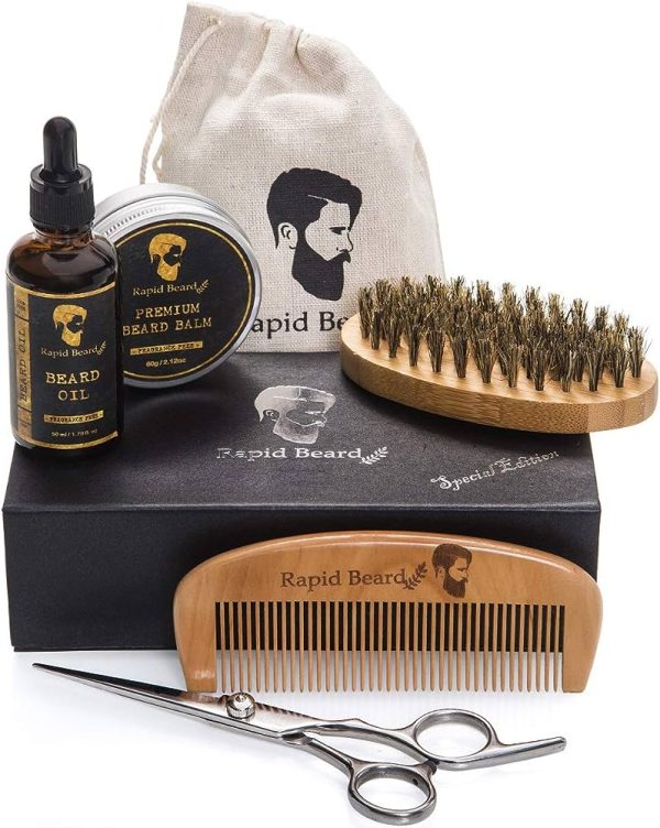 Beard Grooming & Trimming Kit for Men Care - Beard Brush, Beard Comb