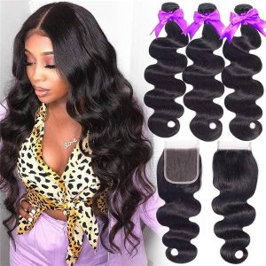 Beaudiva Hair Brazilian Body Wave Human Hair 3 Bundles with Closure Free Part