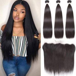 Beauhair Brazilian Straight Hair 3 Bundles With Frontal Closure