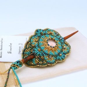 BEAUTIFUL Beaded Hair Barrette with Wood Stick