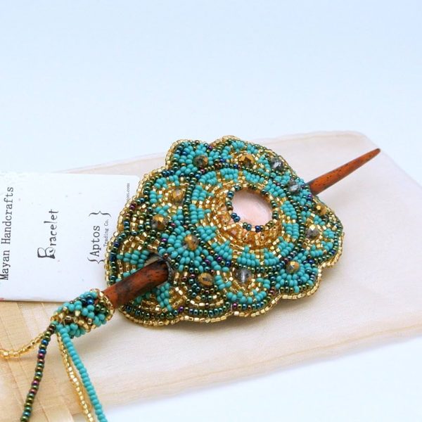 BEAUTIFUL Beaded Hair Barrette with Wood Stick