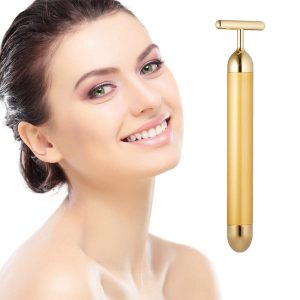 Beauty Bar 24k Golden Pulse Energy Facial Massager, T Shape Electric Face Massager