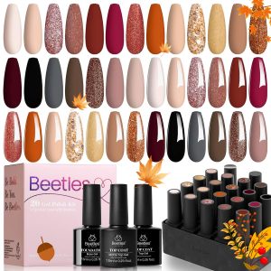 Beetles Gel Nail Polish Set, Pink Glitter Purple Dark Brown Gel Polish Kit Red