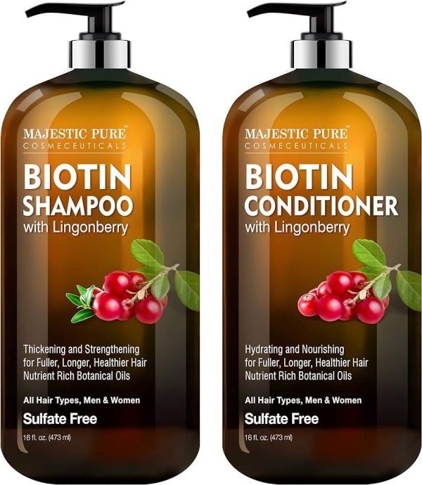 Biotin Shampoo and Conditioner Set with Lingonberry by Majestic Pure