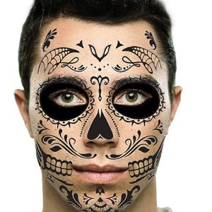 Black Web Sugar Skull Day of the Dead Temporary Face Tattoo Kit