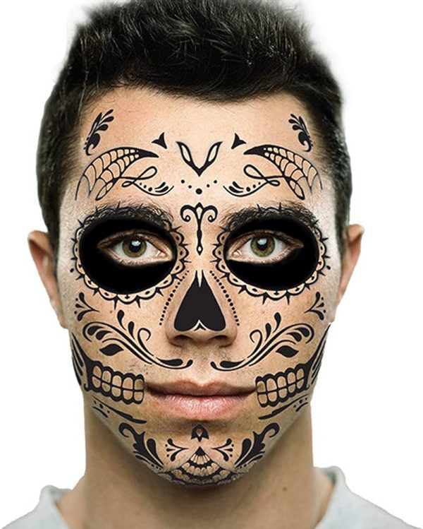 Black Web Sugar Skull Day of the Dead Temporary Face Tattoo Kit