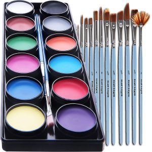 Blue Squid Face Paint Kit for Kids - with 15 Premium Art Brush Set