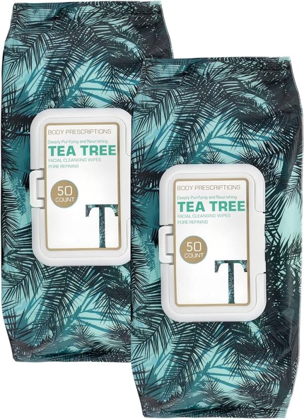 Body Prescriptions 2 Pack (50 Count Each) Tea Tree Facial Cleansing and Gentle Make