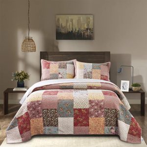 Boho Quilt with Decorative Floral Print Patchwork Design
