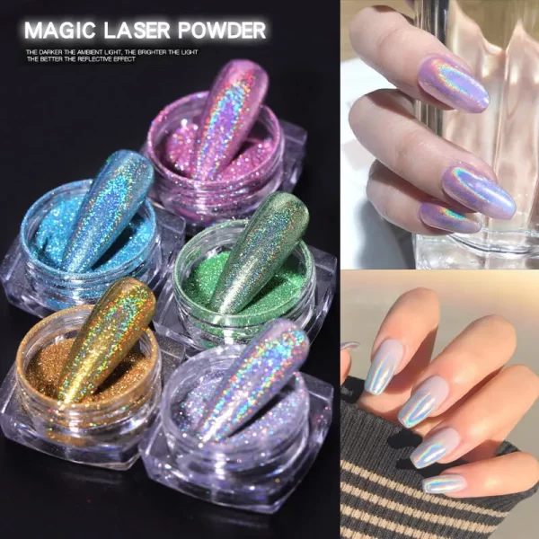 BORN PRETTY 4 Boxes Nail Art Powder Mirror Holographic Laser Colorful
