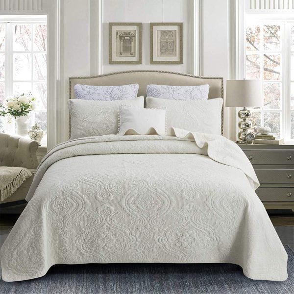 Brandream Cream White Quilt Set Cotton Queen King Size