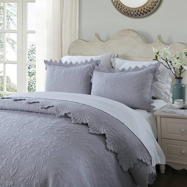 Brandream Luxury Bedding Grey Quilt Set Queen King Size