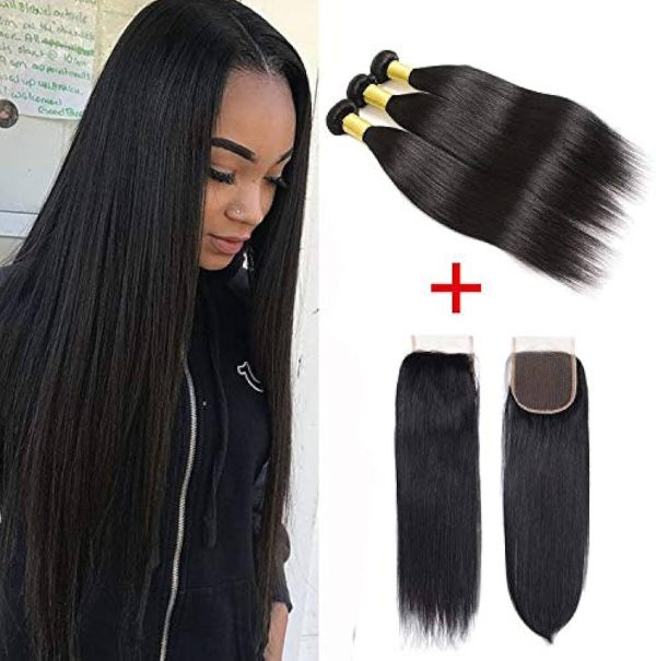 Brazilian Straight Virgin Hair 3 Bundles With Closure Free Part