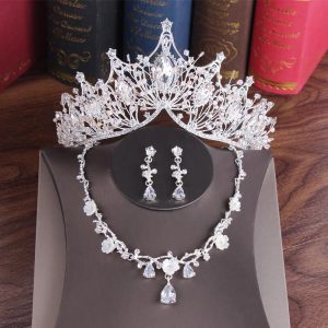Bride crown rhinestone luxury crown earrings necklace set