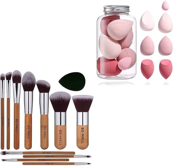 BS-MALL Makeup Brush Set 11Pcs Bamboo Synthetic Kabuki Brush Set