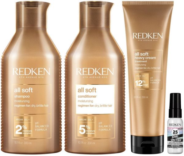 Bundle -4 items : Redken All Soft Shampoo and Conditioner Set