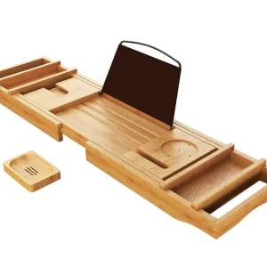 CINEYO Luxury Bamboo Bathtub Caddy Tray