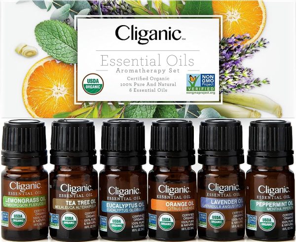 Cliganic USDA Organic Aromatherapy Essential Oils Set