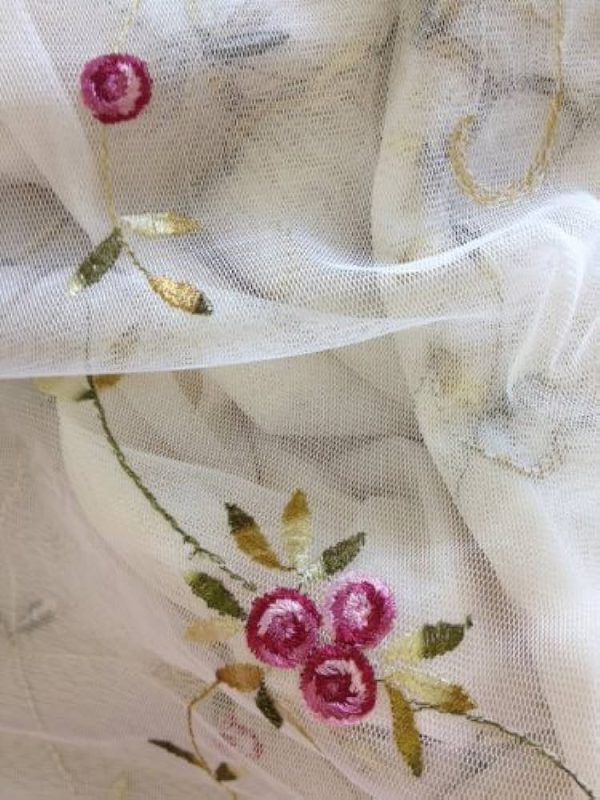 Creative Linens Embroidered Lace Roses Floral Shower Curtain