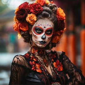 DaLin 9 Sheets Floral Day of the Dead Sugar Skull Temporary Face Tattoos for Halloween