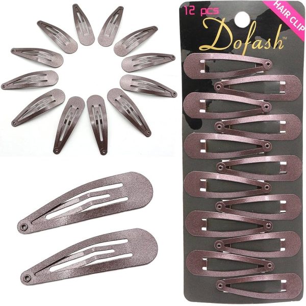 Dofash 12pcs 5CM/2IN Metal Snap Hair Clips Black Basic Brown Hair Barrettes