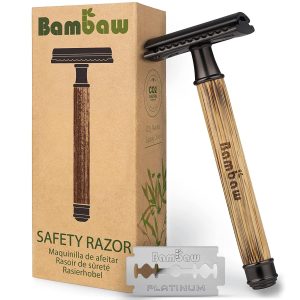 Double Edge Safety Razor with Long Natural Bamboo Handle