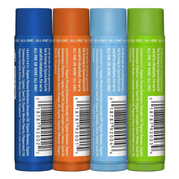 Dr. Bronner's - Organic Lip Balm (4-Pack Variety Peppermint, Orange Ginger
