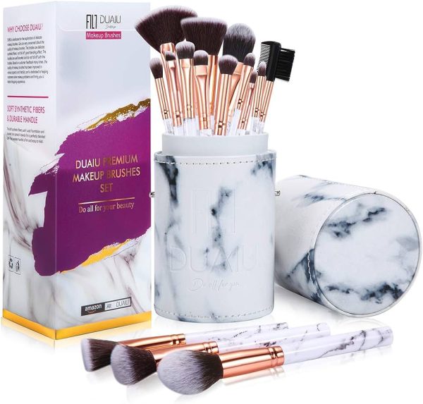 DUAIU 10 PCs Professional Marble Makeup Brushes Set
