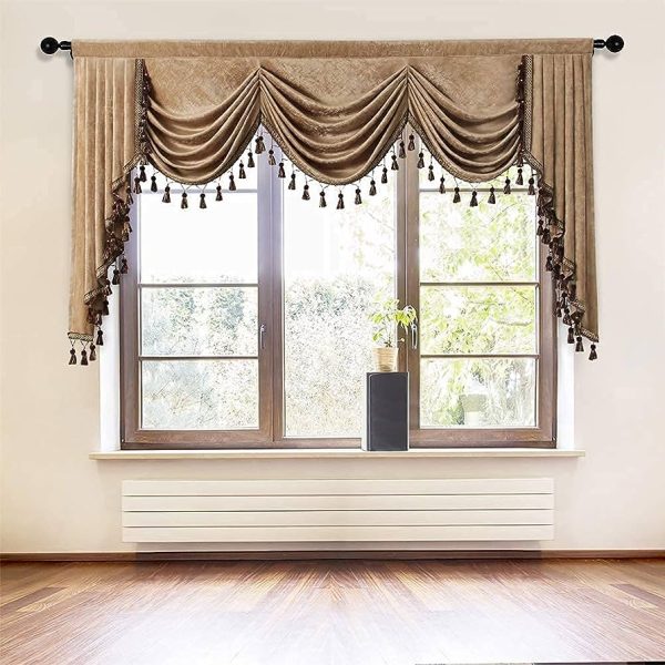 ELKCA Double-Sided Chenille Waterfall Valance for Living Room