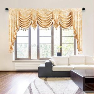 ELKCA Golden Jacquard Swag Waterfall Valance Luxury Curtain