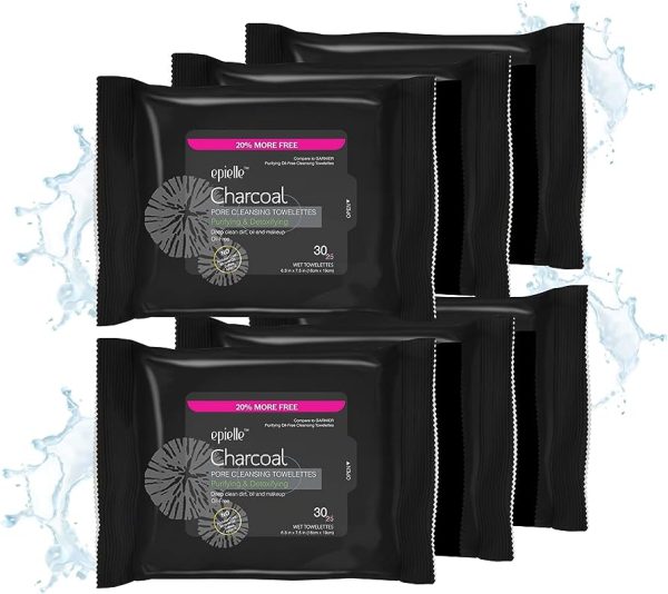 Epielle Charcoal Pore Cleansing Facial Tissues Wipes Towelettes
