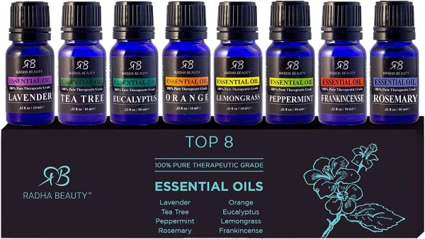Essential Oils Set TOP 8 - Therapeutic Grade Aromatherapy Essential Oils