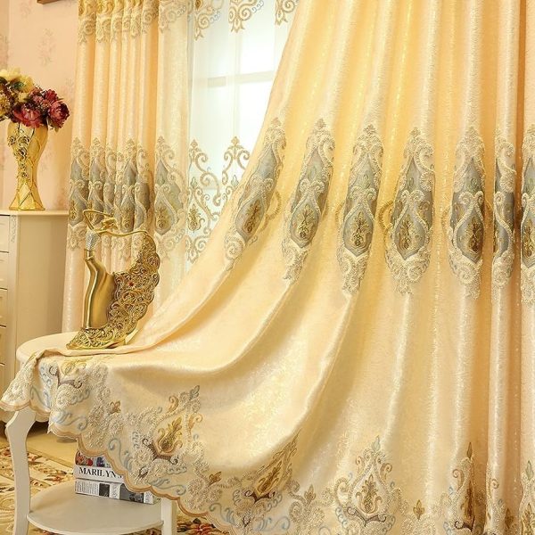 European Style Living Room Yellow Curtains