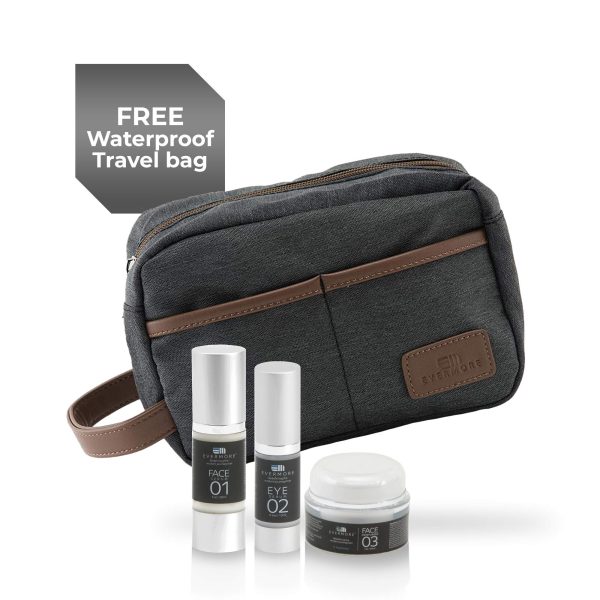 Evermore Skin Care Set: Anti-Aging Face and Eye Serums, Moisturizer Bundle for Effortless Men's Skincare with FREE Waterproof Travel Bag