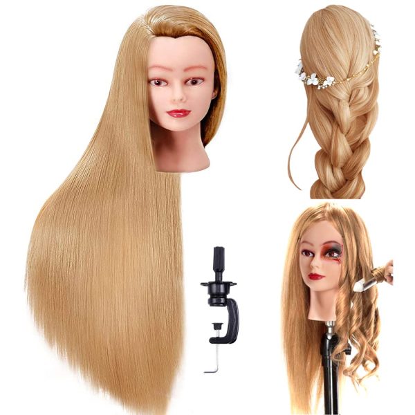 FABA Mannequin Head Synthetic Fiber Hair 26-28 inch Long Hair Styling