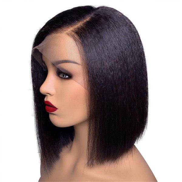 Fenjun 13x6 Lace Frontal Wig Yaki Straight Human Hair 14 Inch Short Bob Wigs
