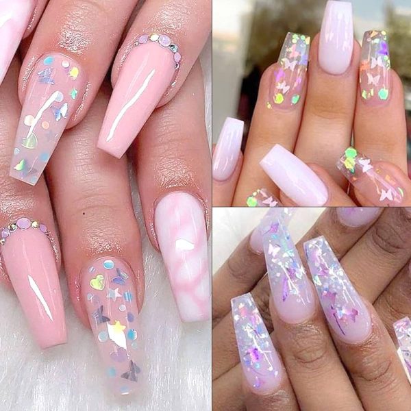 FITDON Laser Butterfly Star Heart Nail Glitter Sequins, 36 Boxes 3D Nail Art Flakes