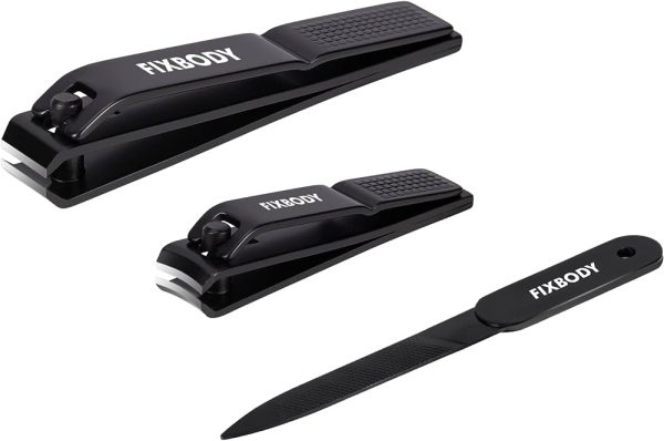 FIXBODY Nail Clipper Set – Black Stainless Steel Fingernails and Toenails Clippers