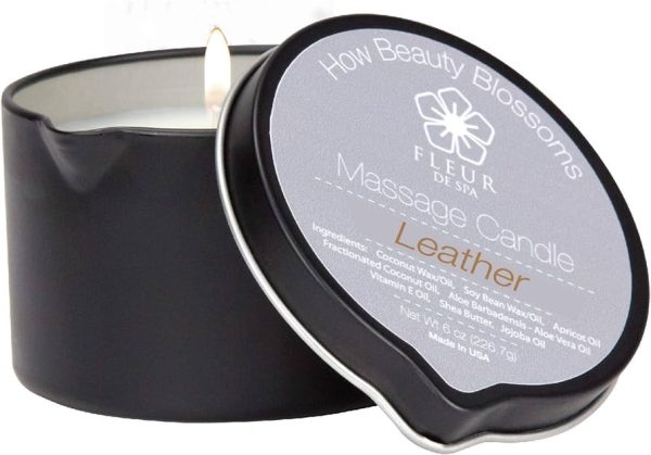 Fleur De Spa Massage Oil Candle Leather fragrance