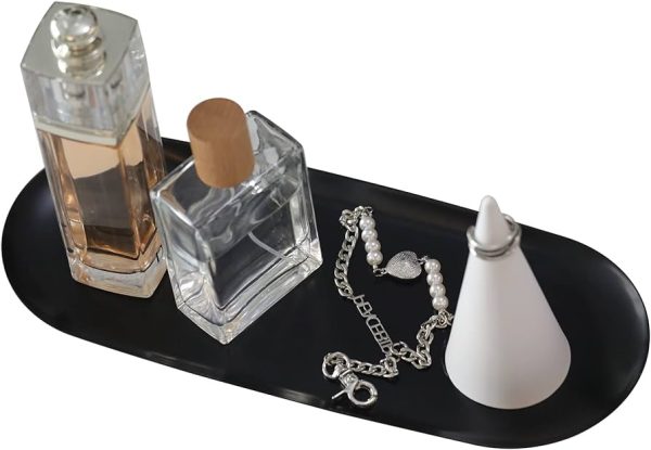 FREELOVE Steel Serving Tray – Elegant Black Oval Tray for Towels, Jewelry, Cosmetics & More
