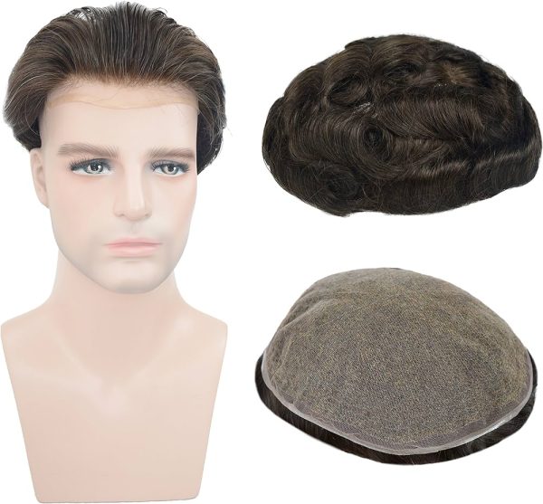 Full French Soft Lace Human Hair Toupee for Men Soft Wigs