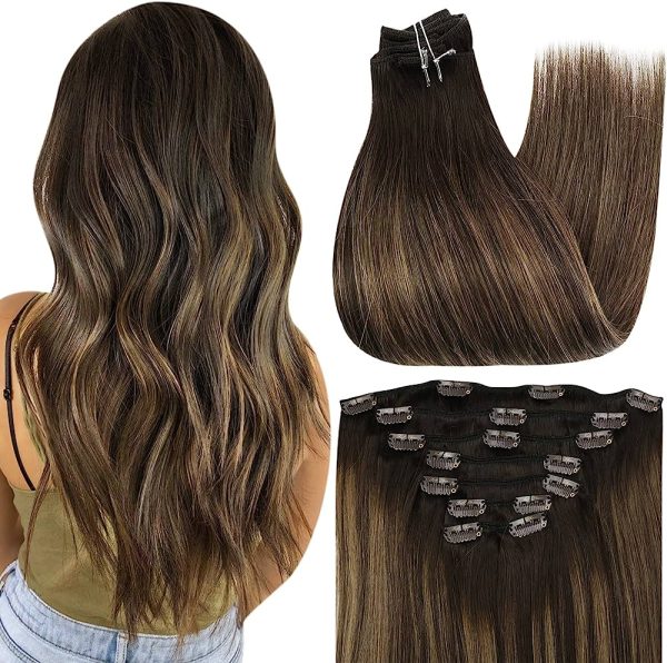 Full Shine 14" 9pcs Clip Hair Extensions Remy Human Hair Solid Color