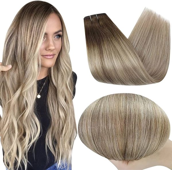Full Shine 18 Inch Sew In Double Weft Hair Bundles Balayage Human Hair Color