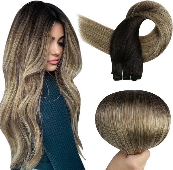 Full Shine Glue Clip Human Hair 14 Inch #4 Medium Brown Ombre