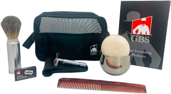GBS Mens Grooming Set Butterfly Open Double Edge Razor Badger Shave Brush