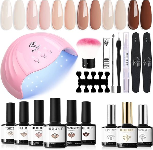 Gel Nail Polish Kit with UV light - Soak Off Gel Base Top Coat