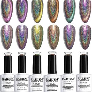 Gel Nail Polish Luxury Functional Kit 4 Bottles 2 Boxes, Holographic Laser Powder