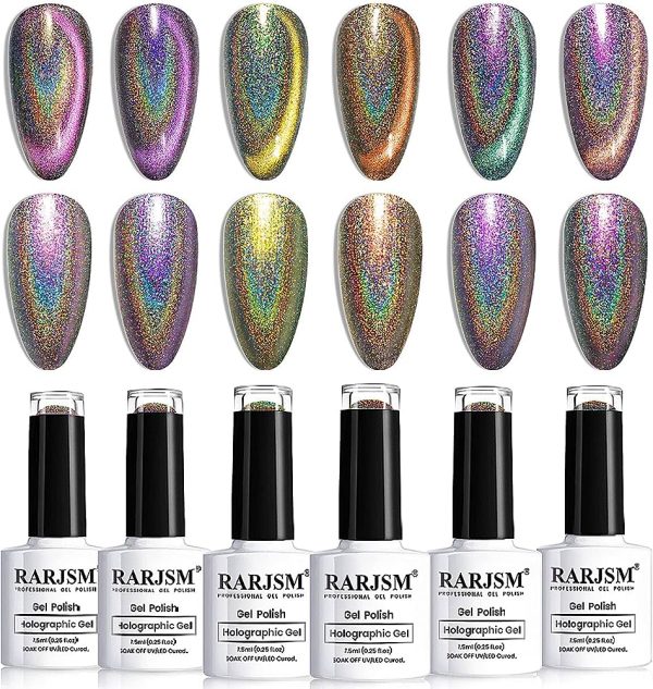 Gel Nail Polish Luxury Functional Kit 4 Bottles 2 Boxes, Holographic Laser Powder